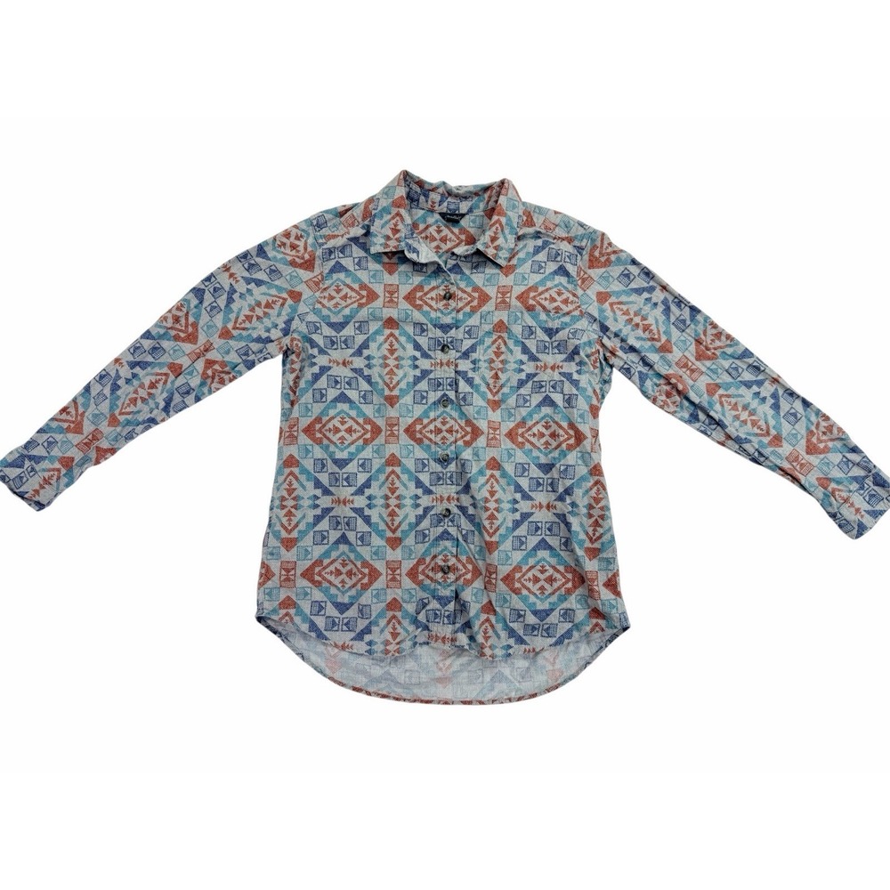 Eddie Bauer Women's Medium Button Front Shirt Aztec Southwestern Long Sleeve